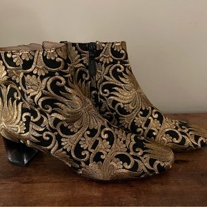 Tory Burch Brocade Carlotta Gold and Black Booties